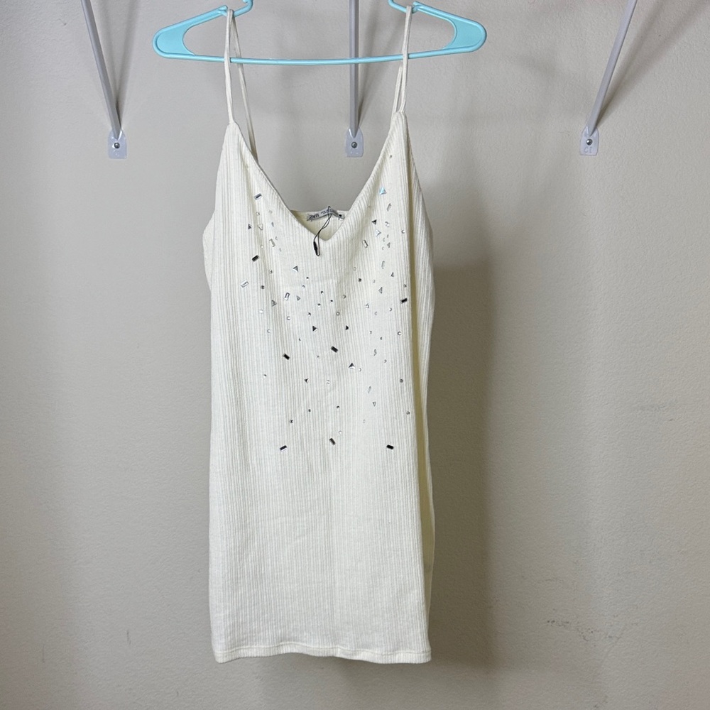 Zara Cream Sleeveless Top with Silver Accents